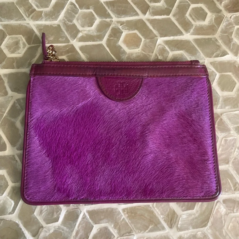LIKE NEW!  Tory Burch Priscilla calf hair pouch in fuchsia purple